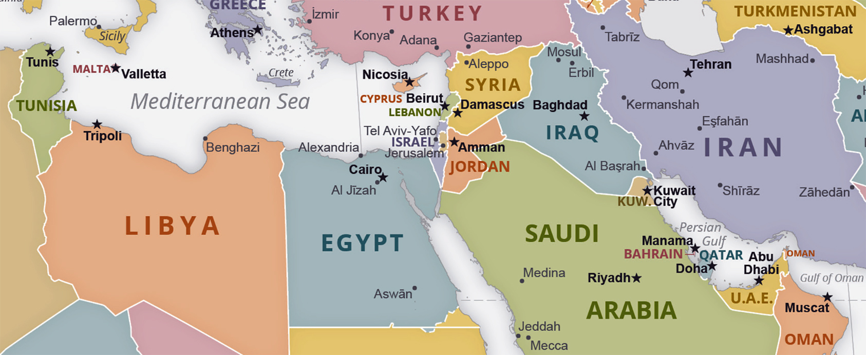 Иран ирак иордания. Страны среднего Востока. Middle East на карте. Палестина на карте ближнего Востока.